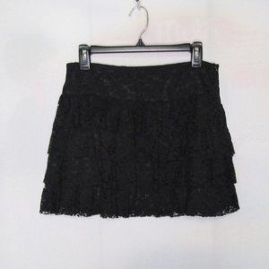 Papaya Women's Ruffle Lace Layered Black Skirt with Side Zipper